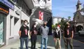 Maite Ferreiro e Rubén Arroxo visitan o mural realizado en San  Roque xunto con integrantes da Asociación Galega da Enfermidade de Dent